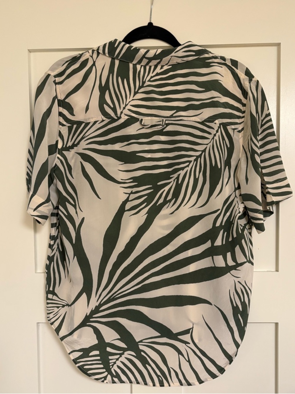 AYR Women's Short Sleeve Button Front Tropical Print Shirt - Green/White Silk - Picture 2 of 4